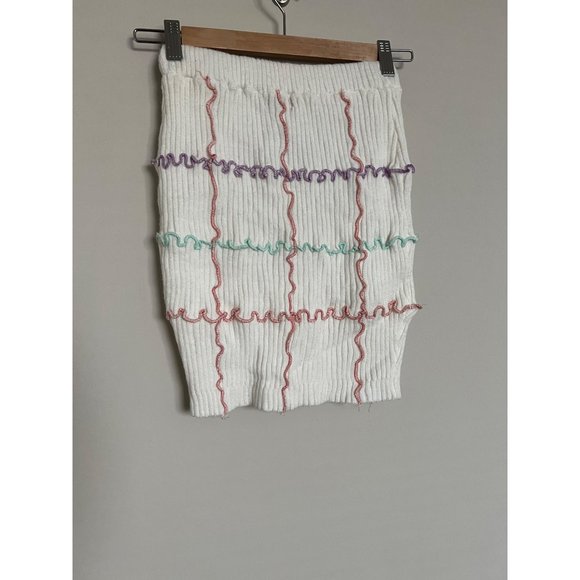 Hot & Delicious 2 Piece Top & Skirt Set Cream w/ Stripe Design - SIze Small - Picture 14 of 15